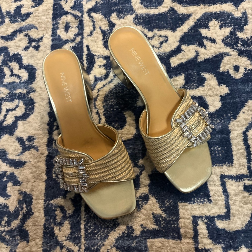 Nine West Gold Embellished Mules - Picture 2 of 4